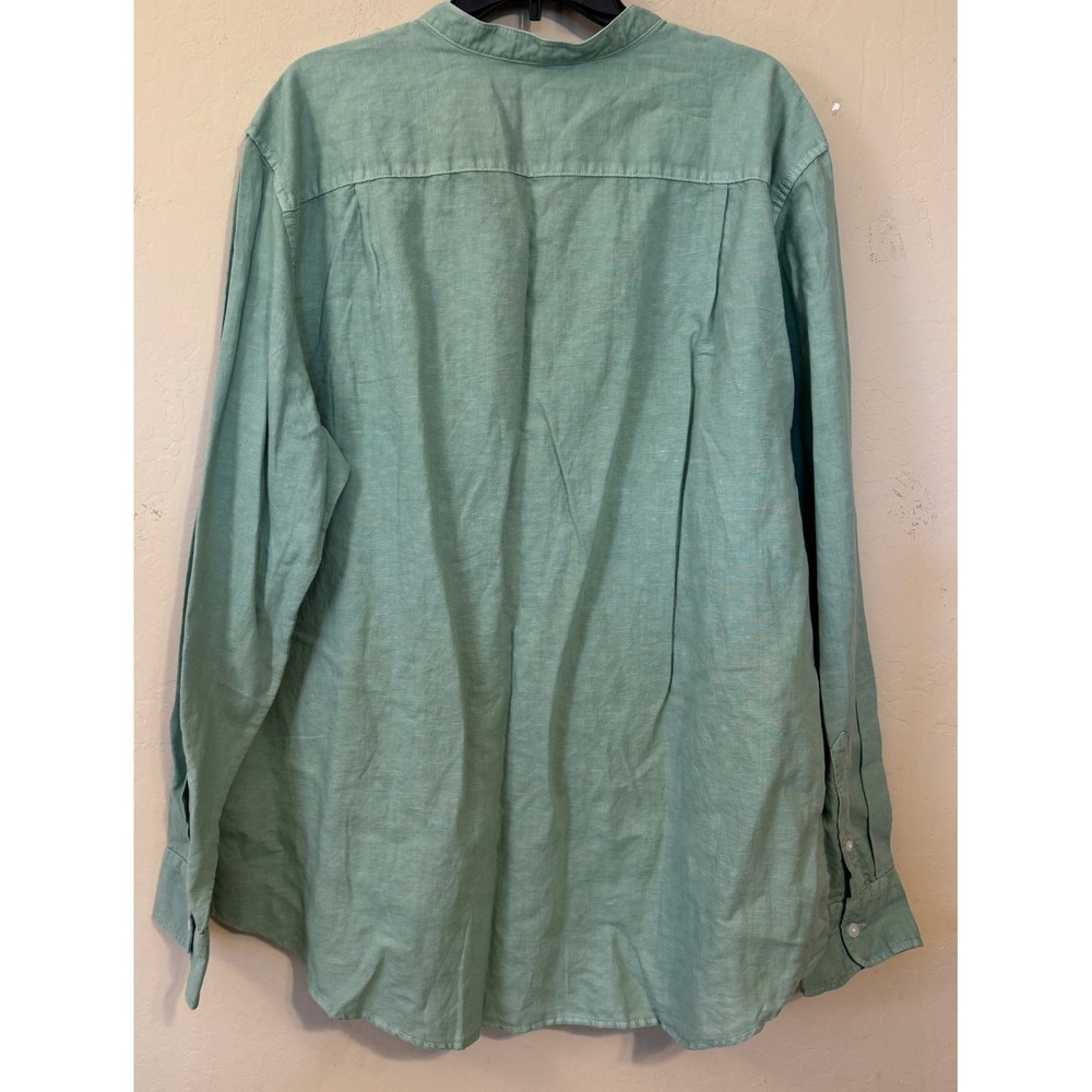 American Eagle Shirt Men XXL Green Mandarin Collar Button Down Linen Blend‎ NWOT - Picture 8 of 11